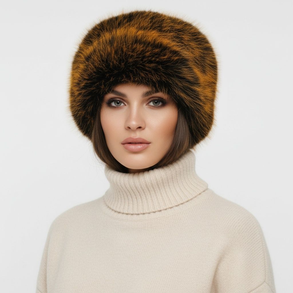 Hat Luxe Faux Fur Orange Kubanka Winter Cap Women
