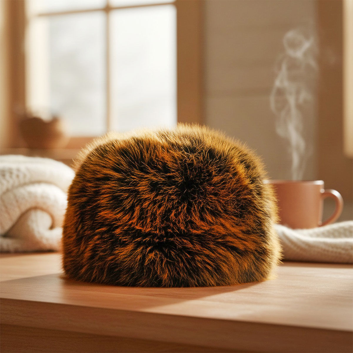 Hat Luxe Faux Fur Orange Kubanka Winter Cap Women