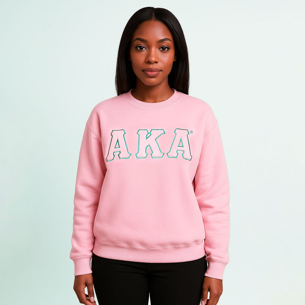 AKA Greek Gear M Pink Embroidered Crew Sweatshirt